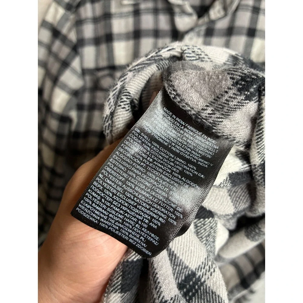 The North Face Mens Plaid Flannel Shirt Grey Black White Long Sleeve S P 6443 NF